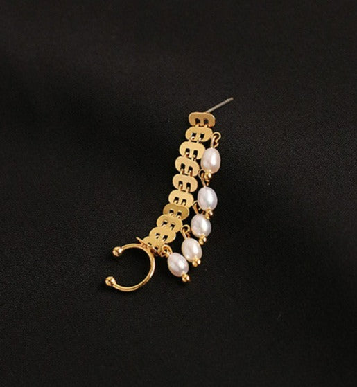 Gold Ear Crawler with Pearl Drops