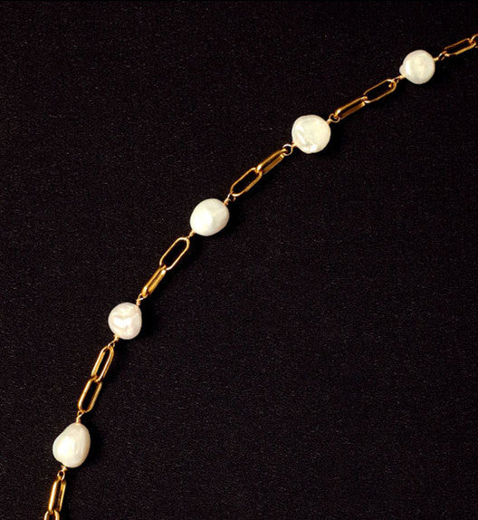 Natural Flat Pearls Gold Chain Bracelet