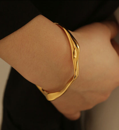 Irregular Gold Open Bangle Bracelet