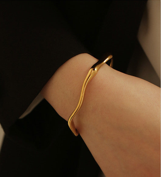 Irregular Gold Open Bangle Bracelet