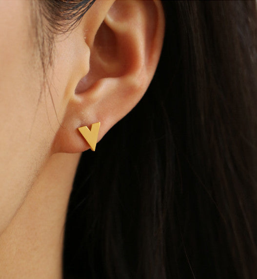 Letter V Gold Ear Stud