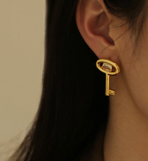 Key Shaped Statement Earring with Crystal