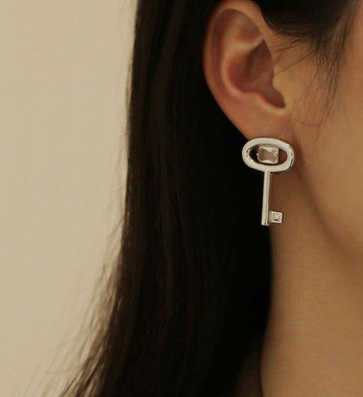Key Shaped Statement Earring with Crystal