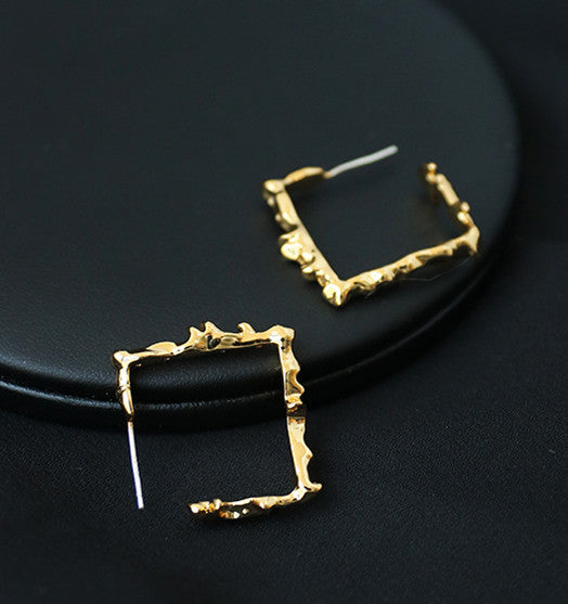 Textured Gold Square Hoop Earrings