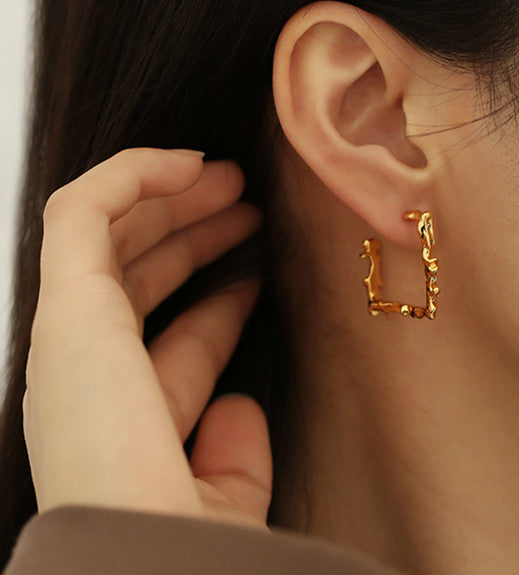 Textured Gold Square Hoop Earrings