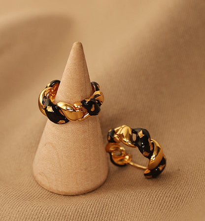 Black & Gold Spiral Wreath Earrings