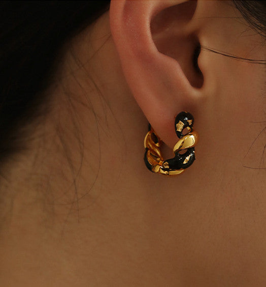 Black & Gold Spiral Wreath Earrings