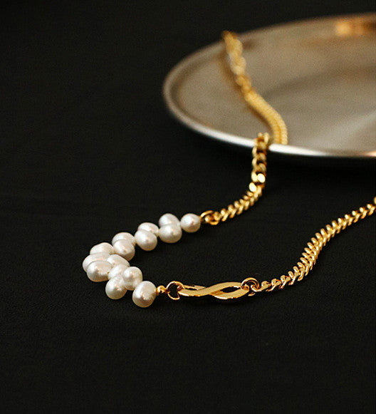 Infinity Charm & Zig Zag Pearls Gold Necklace