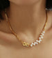 Infinity Charm & Zig Zag Pearls Gold Necklace