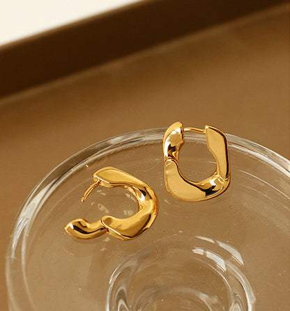 Uneven Surfaced Gold Buckle Earrings