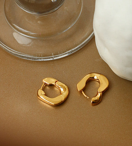 Uneven Surfaced Gold Buckle Earrings