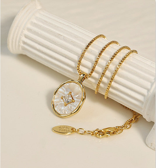 White Iridescent Shell Charm 18K Gold Plated Necklace
