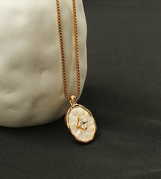 White Iridescent Shell Charm 18K Gold Plated Necklace