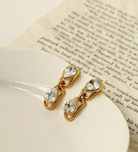 Double Teardrop Glass Gold Earrings