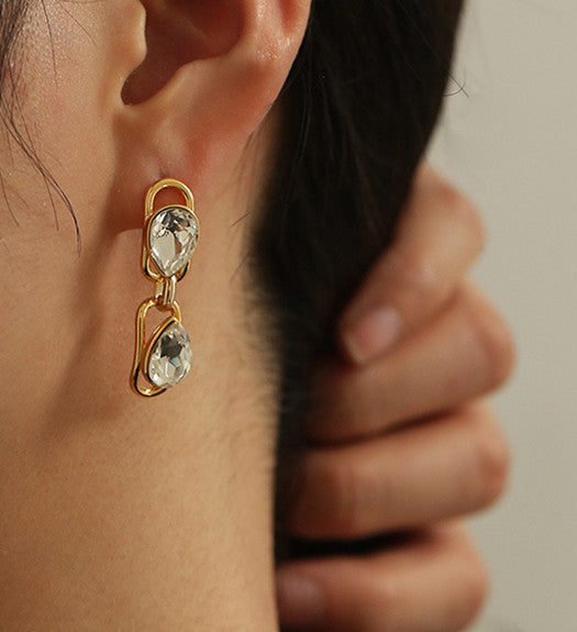 Double Teardrop Glass Gold Earrings