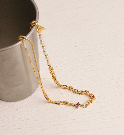 Crystal, Chains, & Pearls Gold Necklace