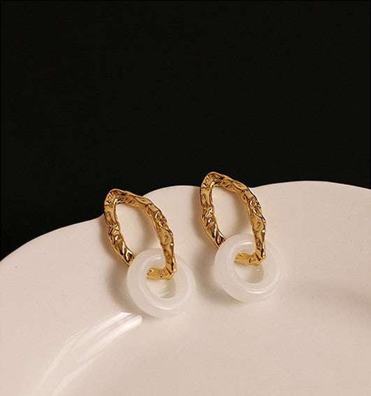 White Stone Gold Oval Minimalist Earrings