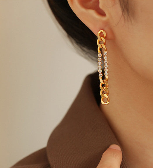 Thick Chain Crystal Embellished Dangle Earrings