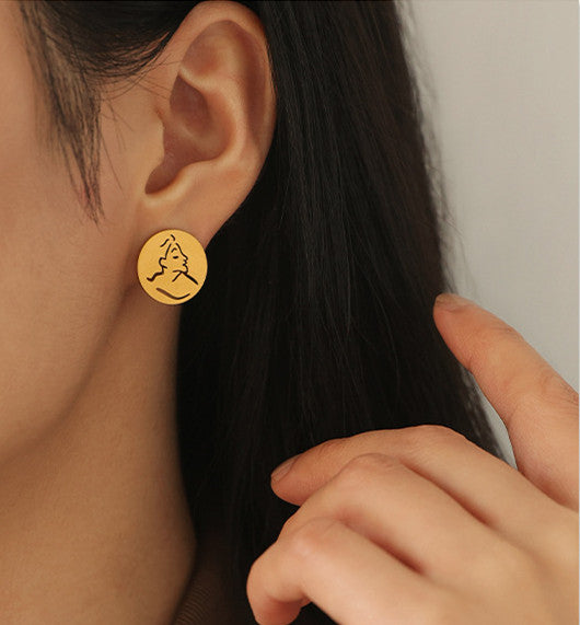 Silhouette Outline Gold Coin Ear Studs