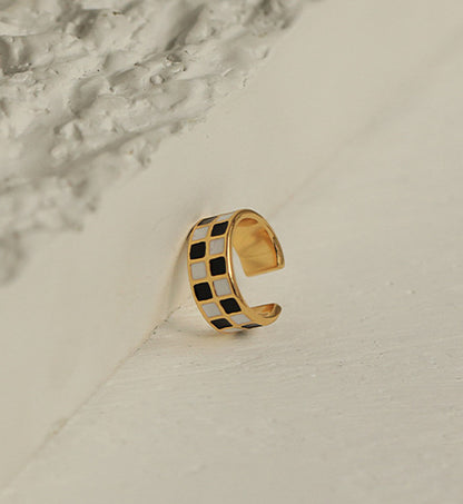 Checkered Stainless Steel Gold Plated Ear Cuff