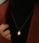 Retro White Iridescent Oval Stone Gold Necklace