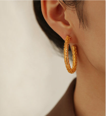 Geometric Textured Gold Hoop Earrings