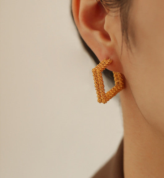 Geometric Textured Gold Hoop Earrings