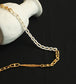 Asymmetrical Gold Chain Pearl Bead Necklace