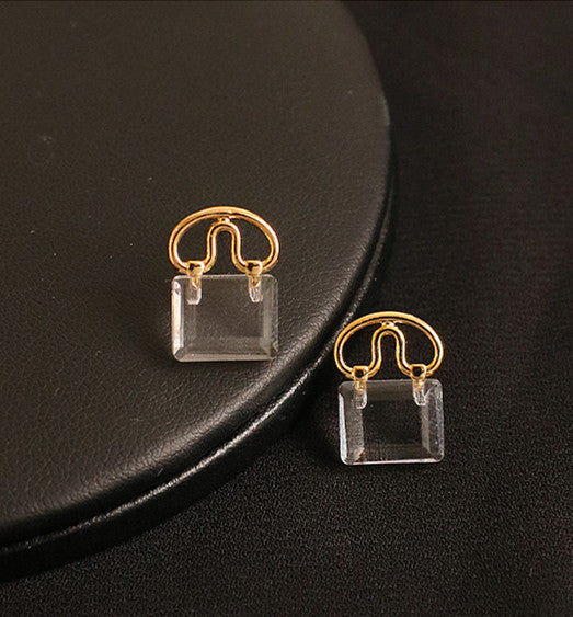 Clear Glass 18K Gold Plated Brass Ear Studs