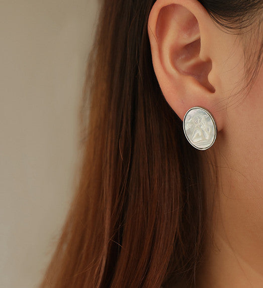 Angel White Iridescent Oval Earrings