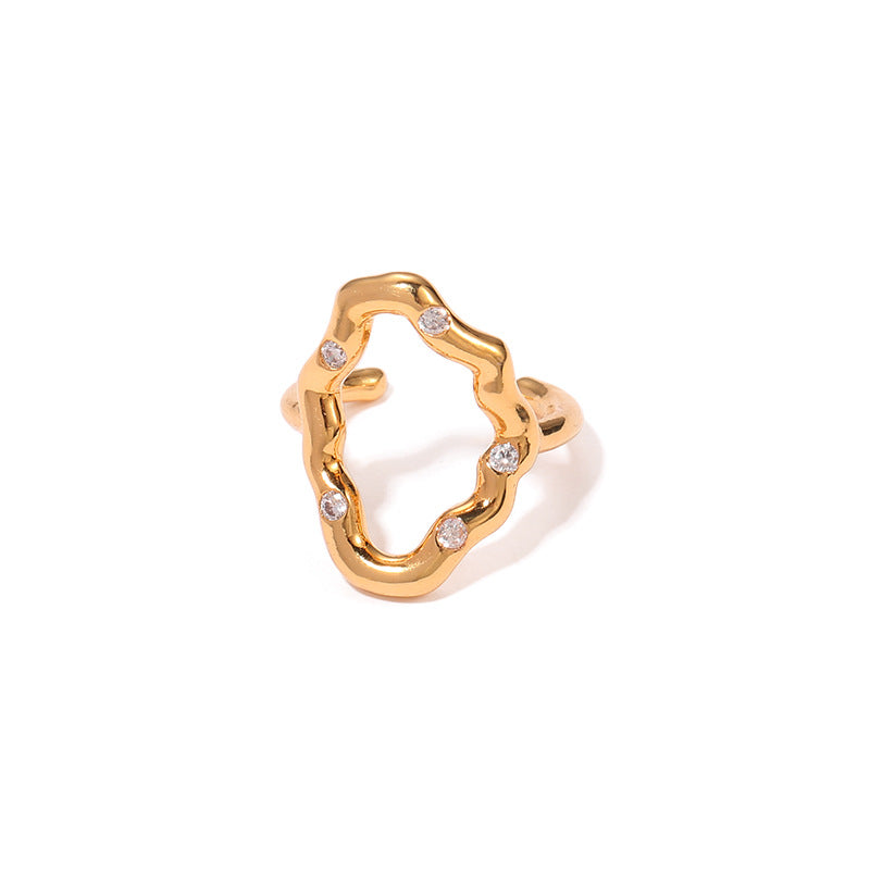 Asymmetrical Hollow Oval 18K Gold Plated Ring