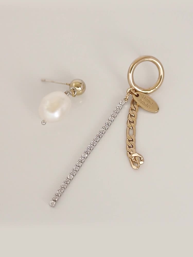 Asymmetrical Pearl & Tassel Earrings