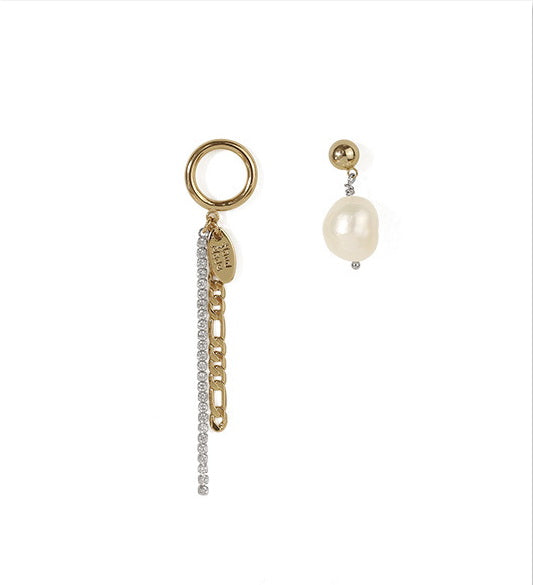 Asymmetrical Pearl & Tassel Earrings