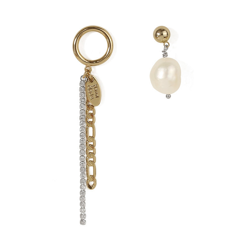 Asymmetrical Pearl & Tassel Earrings