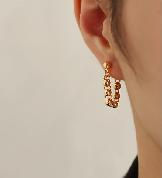 Gold Beaded Loop Earrings