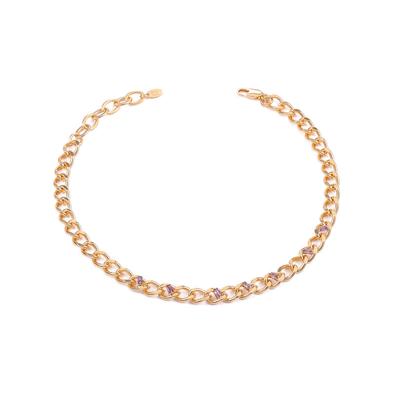 Classic Thick Chain Necklace with Rectangular Crystals