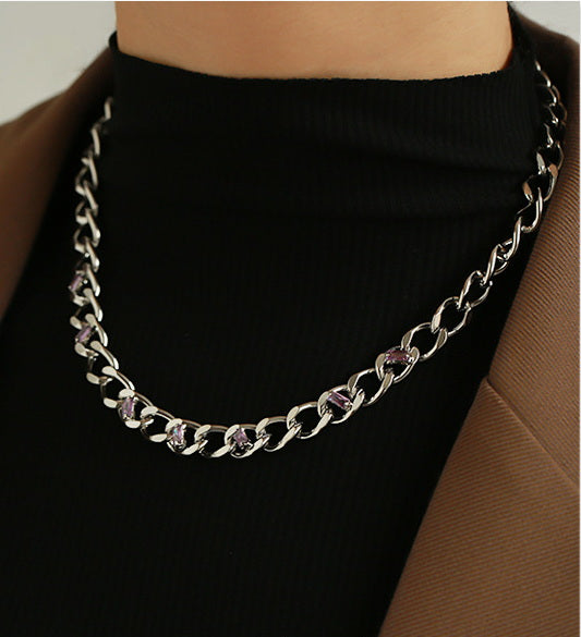 Classic Thick Chain Necklace with Rectangular Crystals