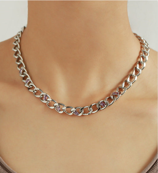 Classic Thick Chain Necklace with Rectangular Crystals