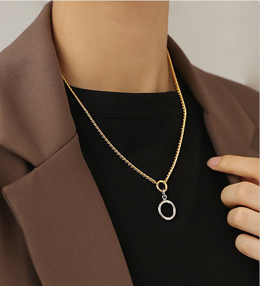 Double Ring Two Toned 18K Gold Necklace