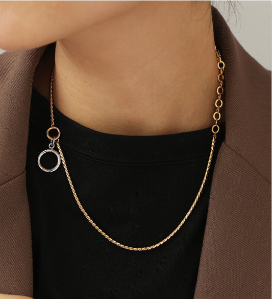 Double Ring Two Toned 18K Gold Necklace