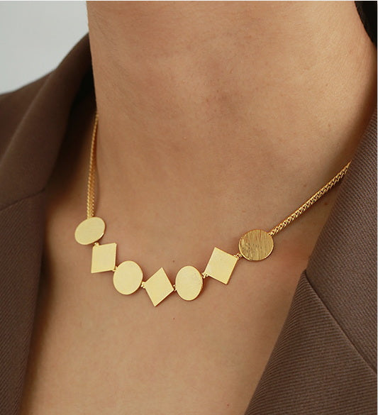 Flat Geometric Plates Gold Necklace