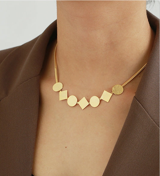 Flat Geometric Plates Gold Necklace