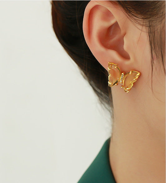 Pale Yellow Translucent Butterfly Earrings