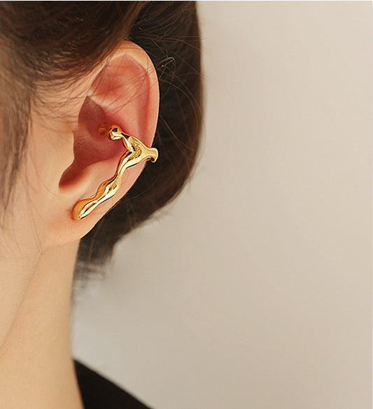 Abstract T-Shaped Textured Gold Ear Cuff