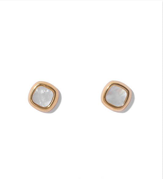 Natural Iridescent Shell Square Ear Stud