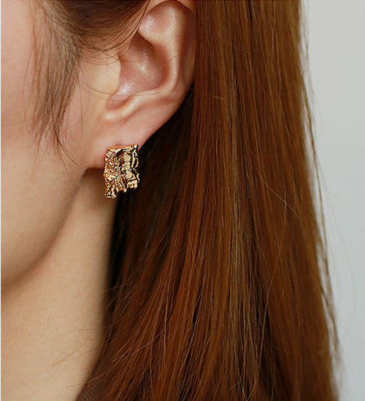 Irregular Patterned Silver or Gold Slate Statement Earring