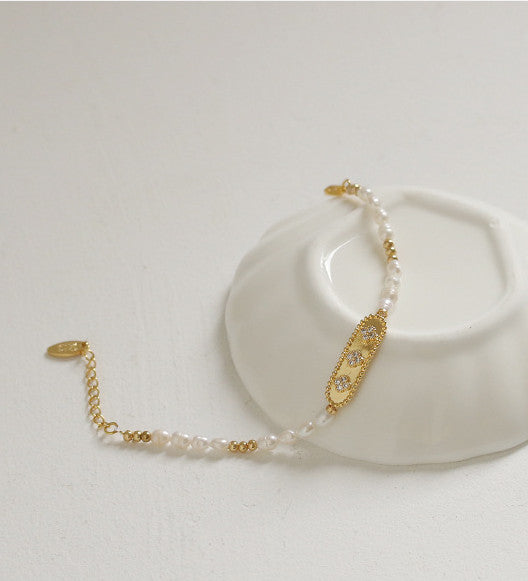 Natural Real Pearl Bracelet with Gold Plate