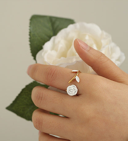 Classic White Rose Open Ring