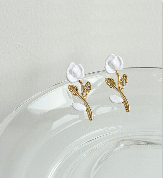 White Rose Gold Leaf Earrings