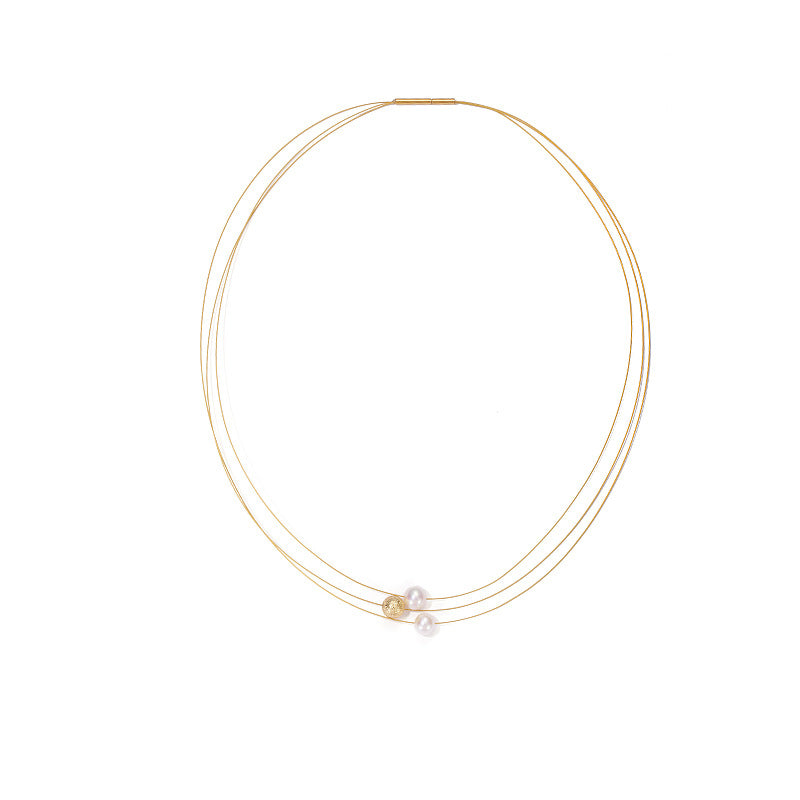 Gold Thread Natural Pearl Necklace